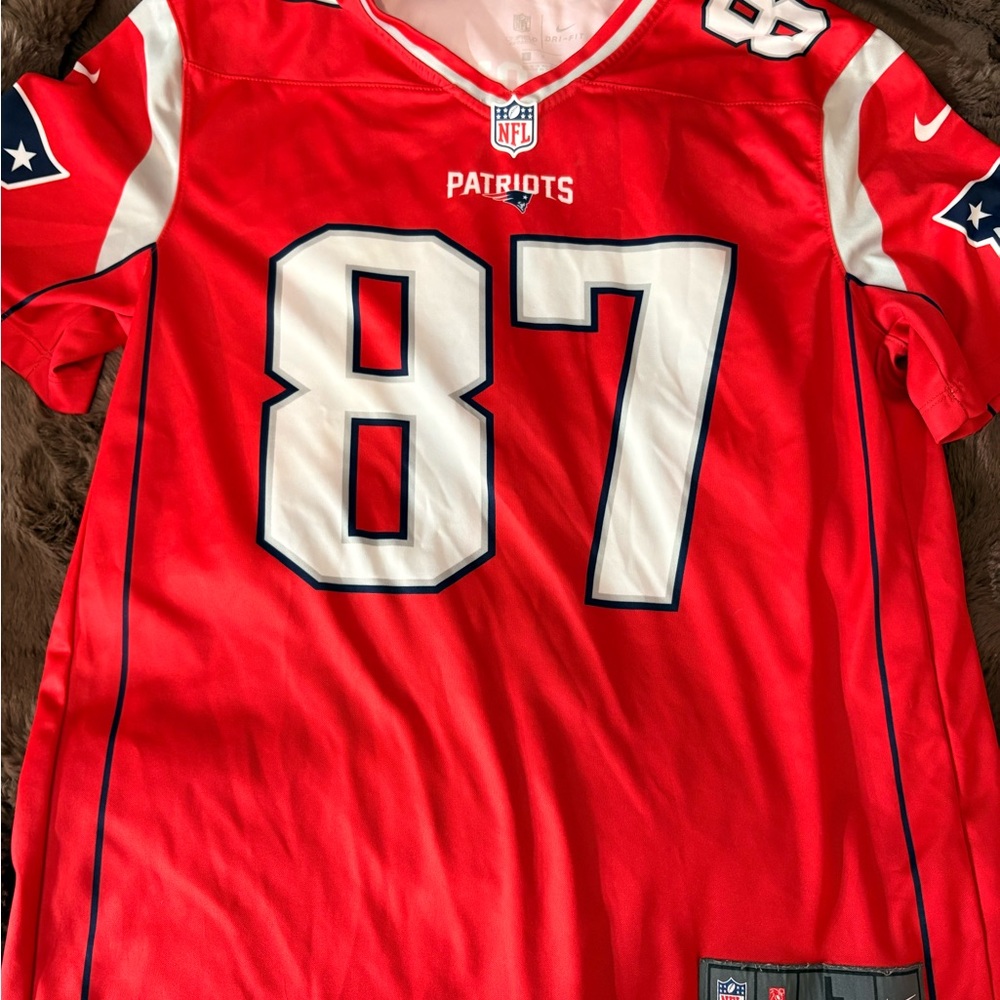 NFL Red Patriots Jersey with Black and White Accents